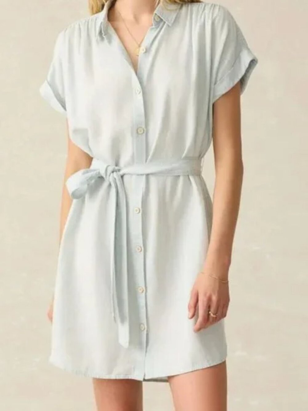 Faherty Light Blue Chambray Button-Front Midi Shirtdress